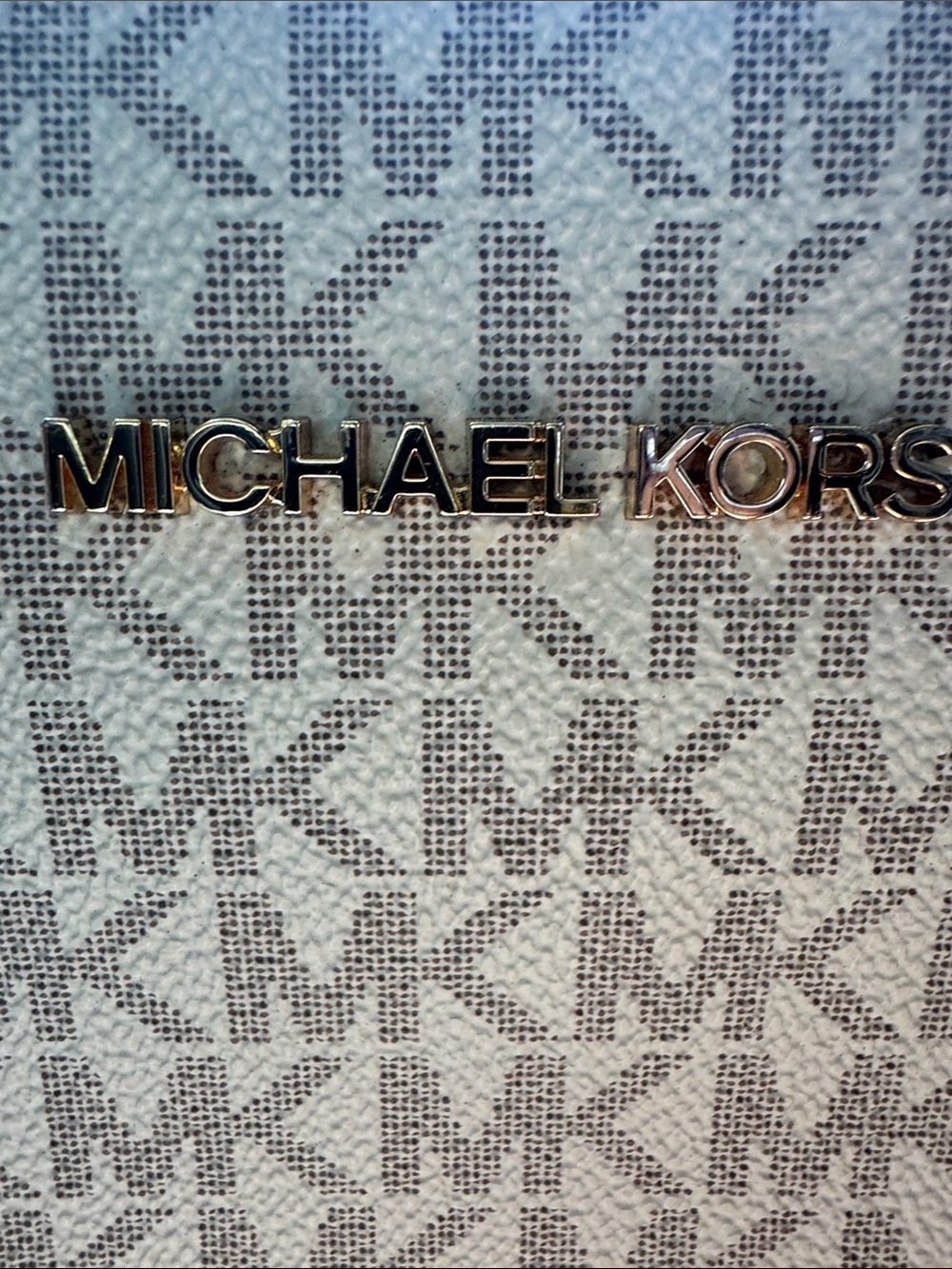 Michael Kors Beige Signature MK Tote with Brown Leather Trim - Picture 3 of 13